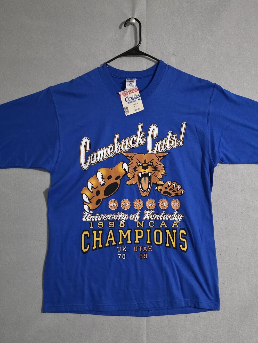 VTG NWT 1998 Kentucky Wildcats Comeback Cats National Champions T Shirt Size L